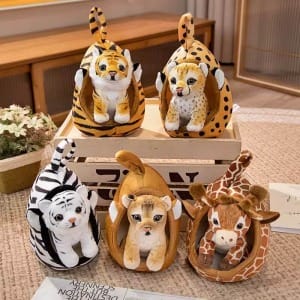 Adorable Animal Plush Keychains with Cozy Plush Dens