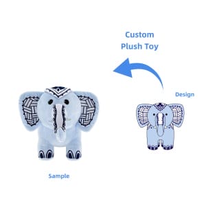 OEM/ODM Soft and Cozy Plush Elephant Toy with Blue and White Embroidery Decoration Lovely Home Decoration